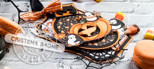Fun light up Halloween tag featuring Happy Pumpkin Day!