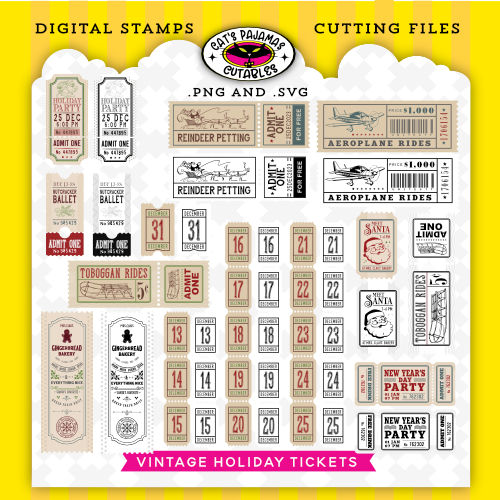 Vintage Holiday Tickets SVG/Digistamps